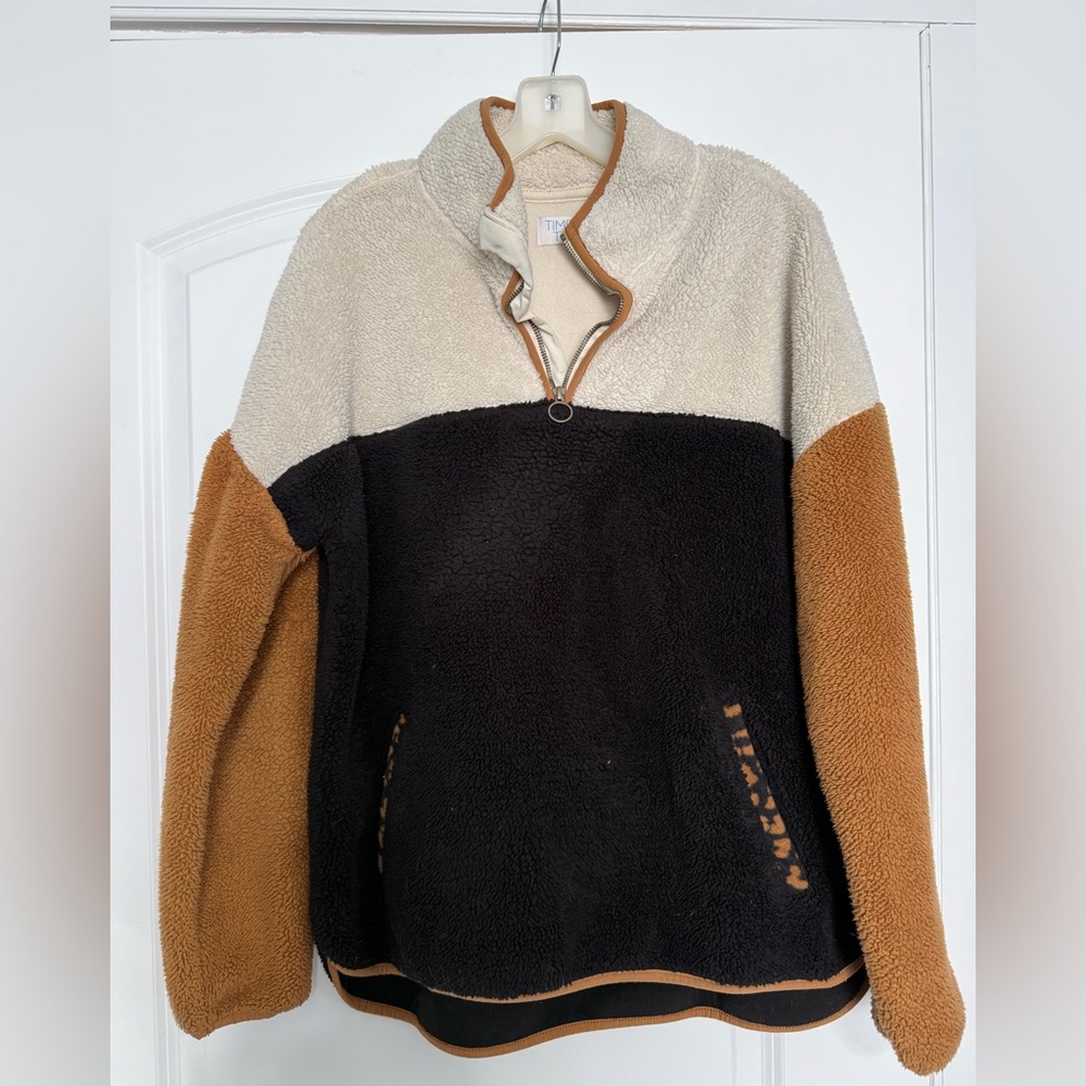 Time and Tru Women’s Zip Up Sweater - Cream, Black, and Brown